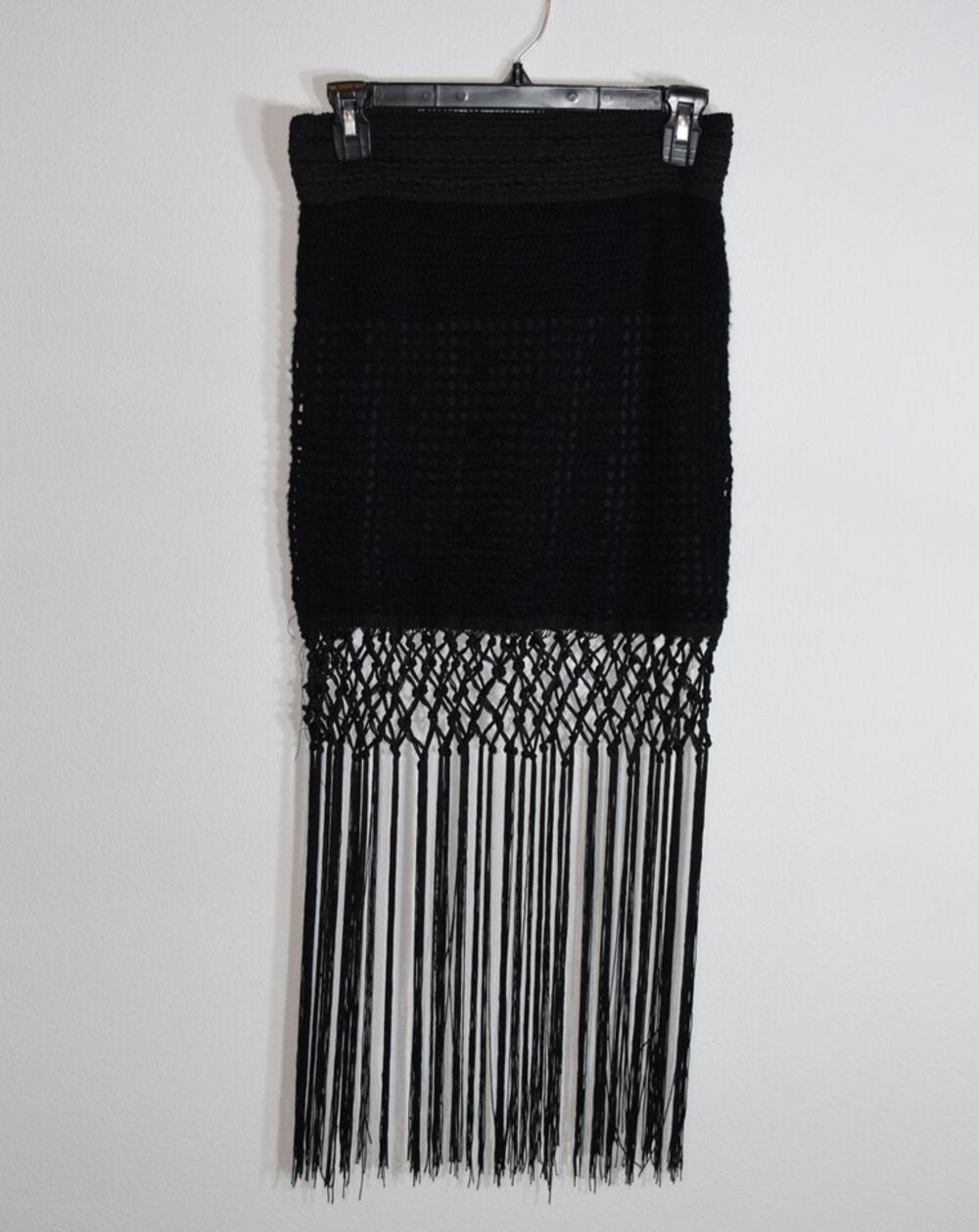 A. Peach Black Crochet Fringe Skirt Womens Medium Boho Festival Maxi